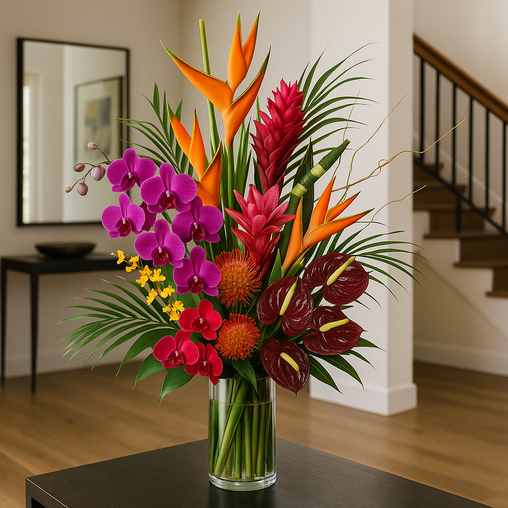 Red and White Flower Tower for Funerals